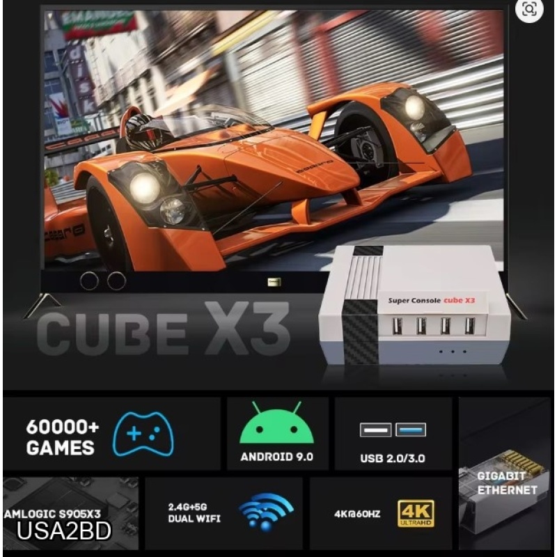 Super Console Cube X3 With 60000+ Retro Games 8K HD TV Box Portable Game Console For PSP/PS1/SS/N64/MAME/Sega Saturn, etc